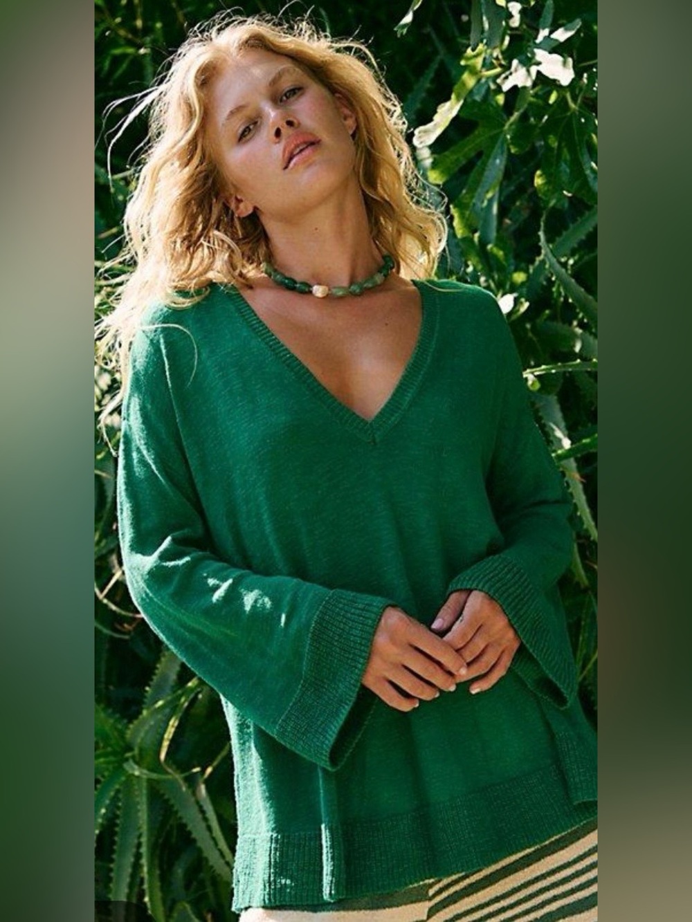 NWT FREE PEOPLE BEACH ISADORA REVERSIBLE SWEATER TUNIC VIVID GREEN - Picture 3 of 3